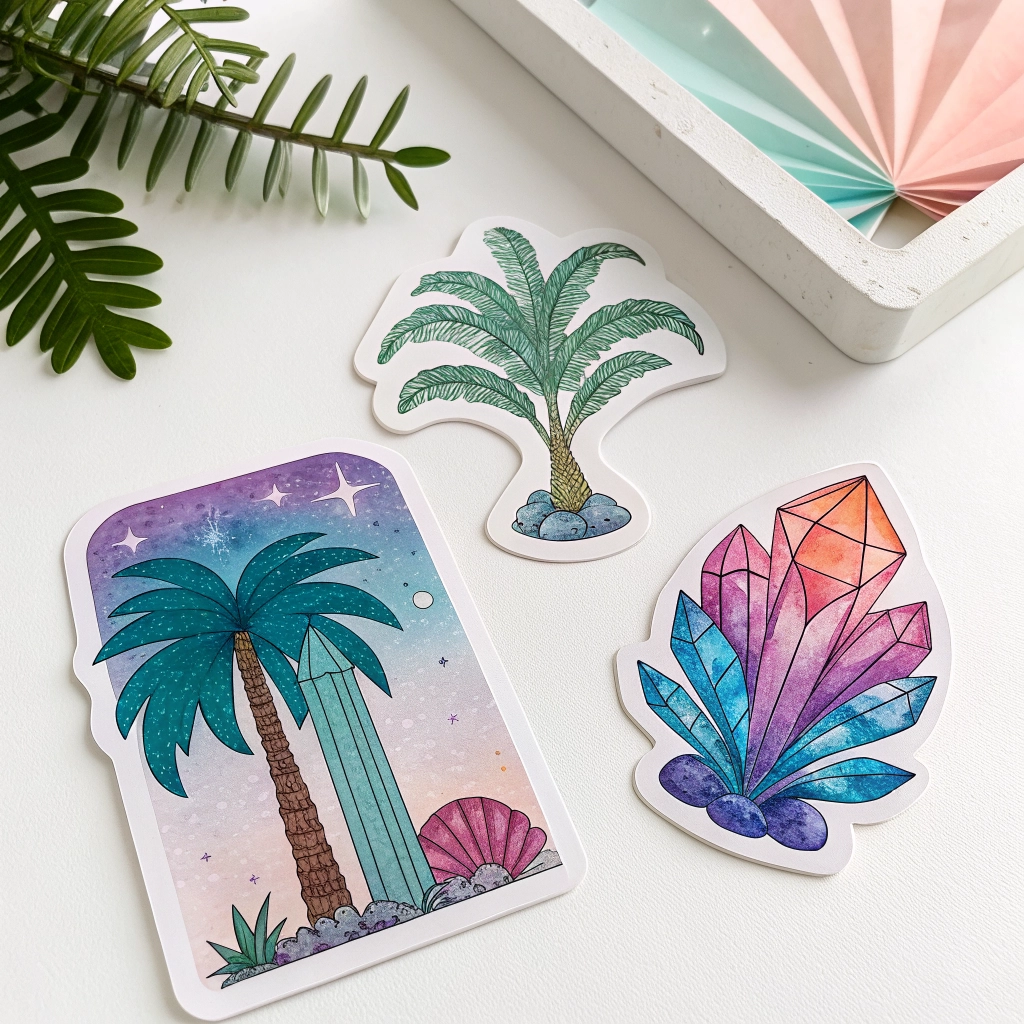 Creative UV printed crystal stickers with a 3D glossy effect.